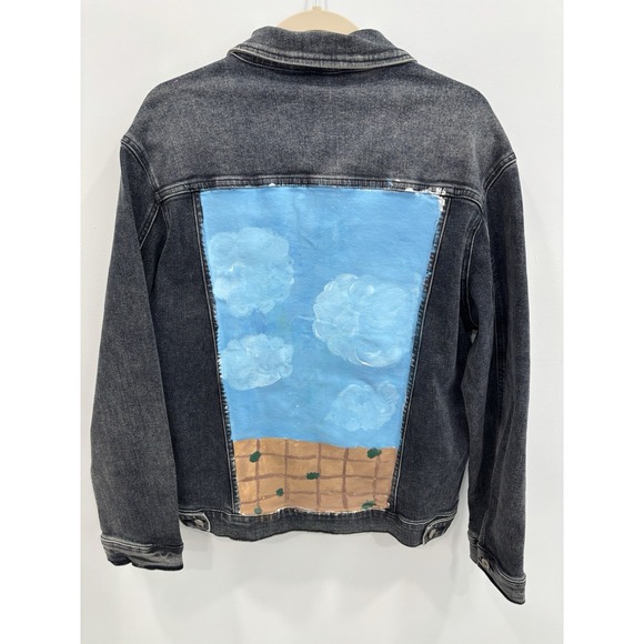 NEW Black Denim Trucker Jacket Men's XL Classic Button Front Art Streetwear - Picture 2 of 10